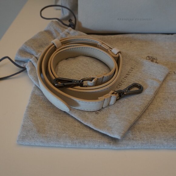 Brunello Cucinelli Essence Bag Small Ivory Suede Top Handle Monili Crossbody New - Picture 11 of 11